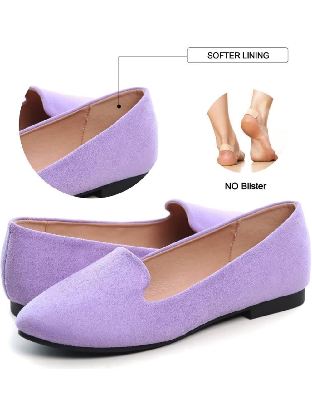 Women's Round Toe Light Purple Suede Comfortable Ballet Flat Slip On Dress Shoes - Picture 4 of 6